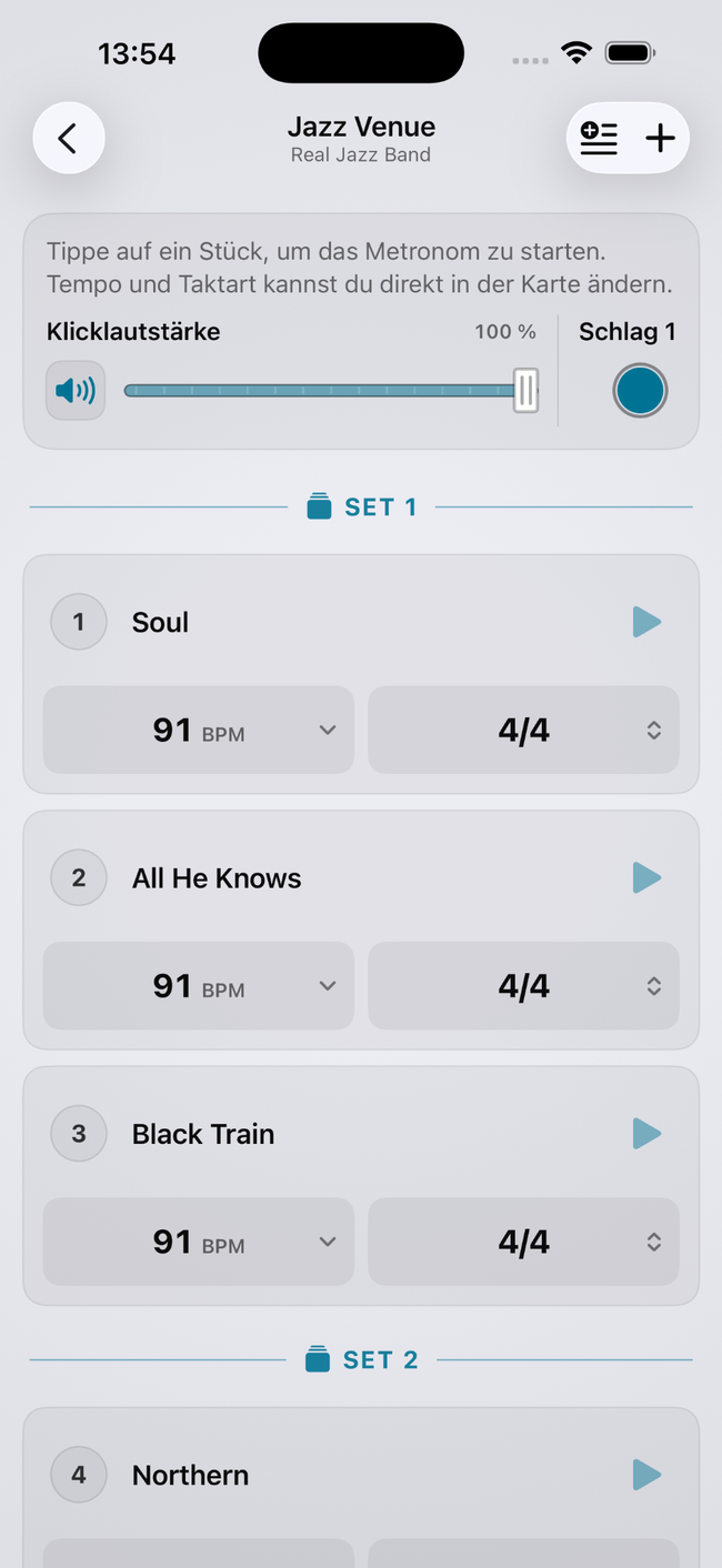 Setlisten in iPracticeMax